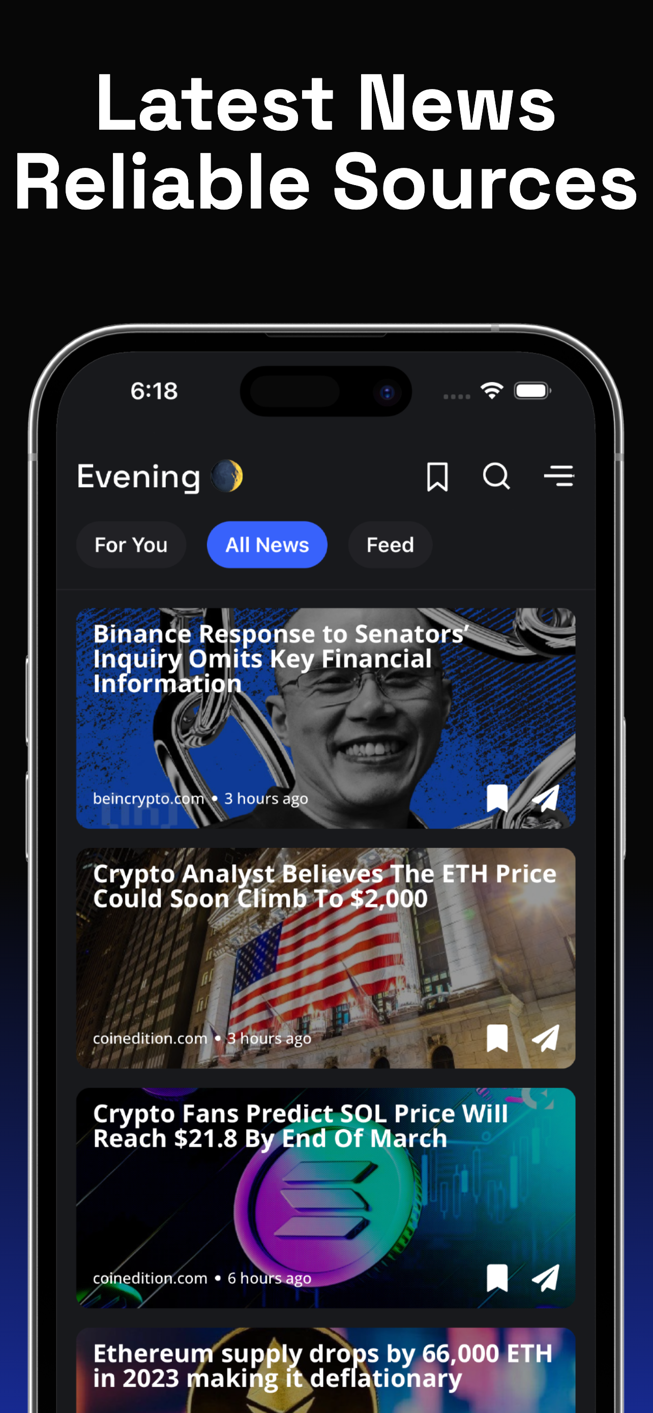 Earlier Cryptolite App Store screenshot showing the crypto news feed on an iPhone